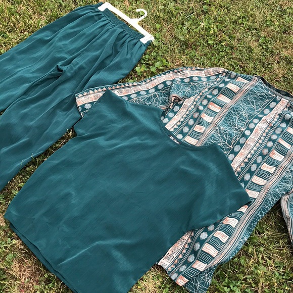 AB Sport 3 pc Green Geometric Pants Set Jacket Top - Picture 7 of 11